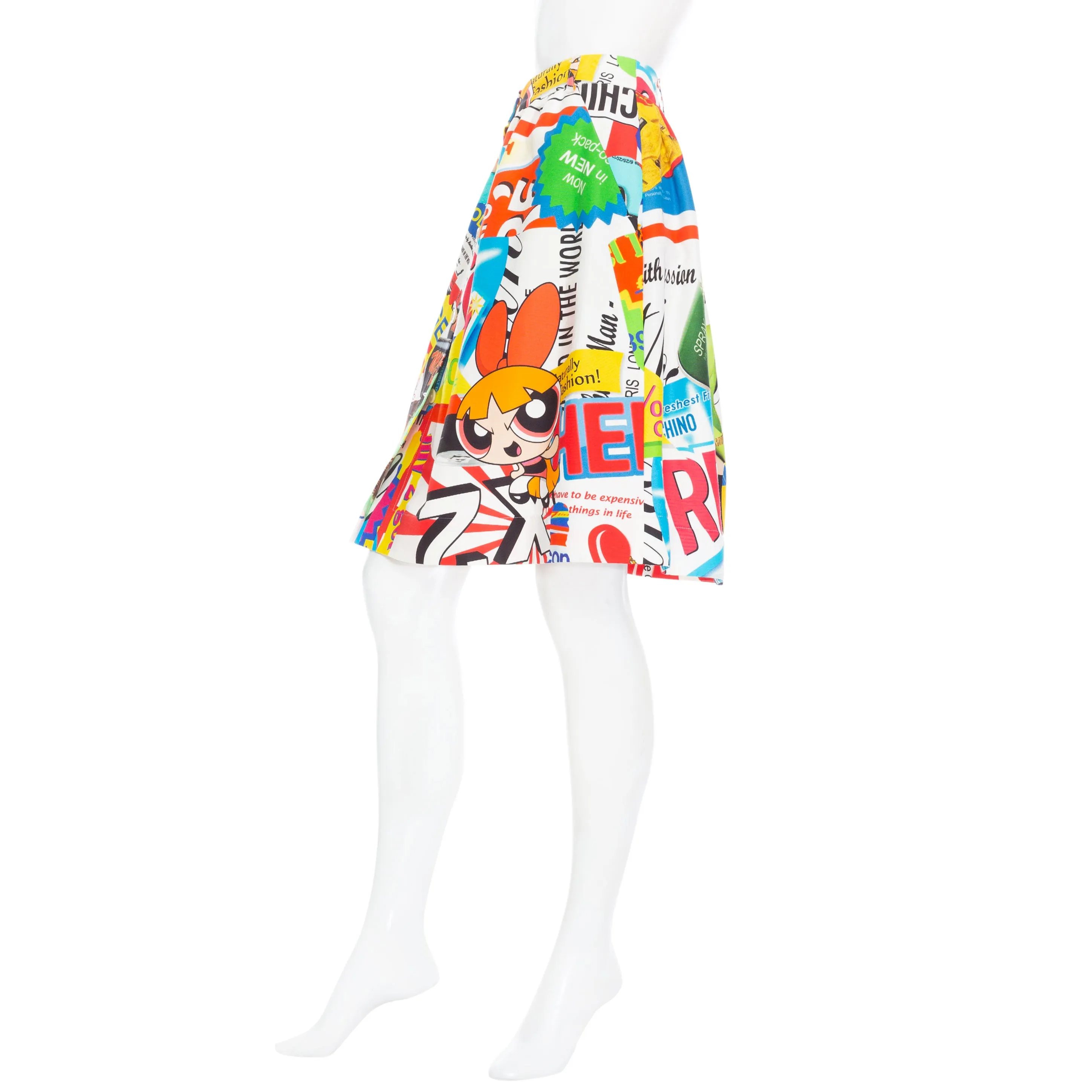 2016 Multicolored Cotton-Blend Collage Print A-Line Skirt