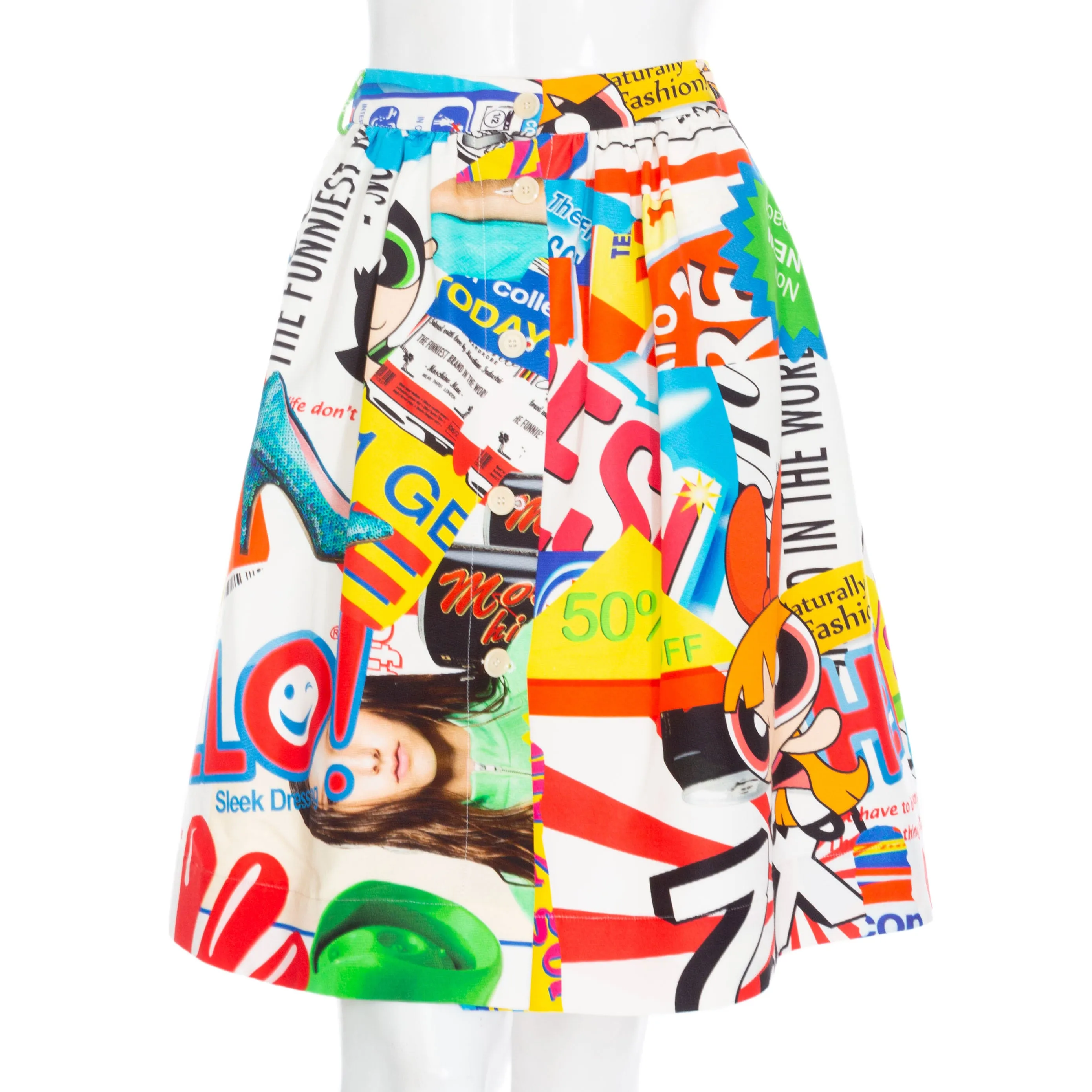 2016 Multicolored Cotton-Blend Collage Print A-Line Skirt