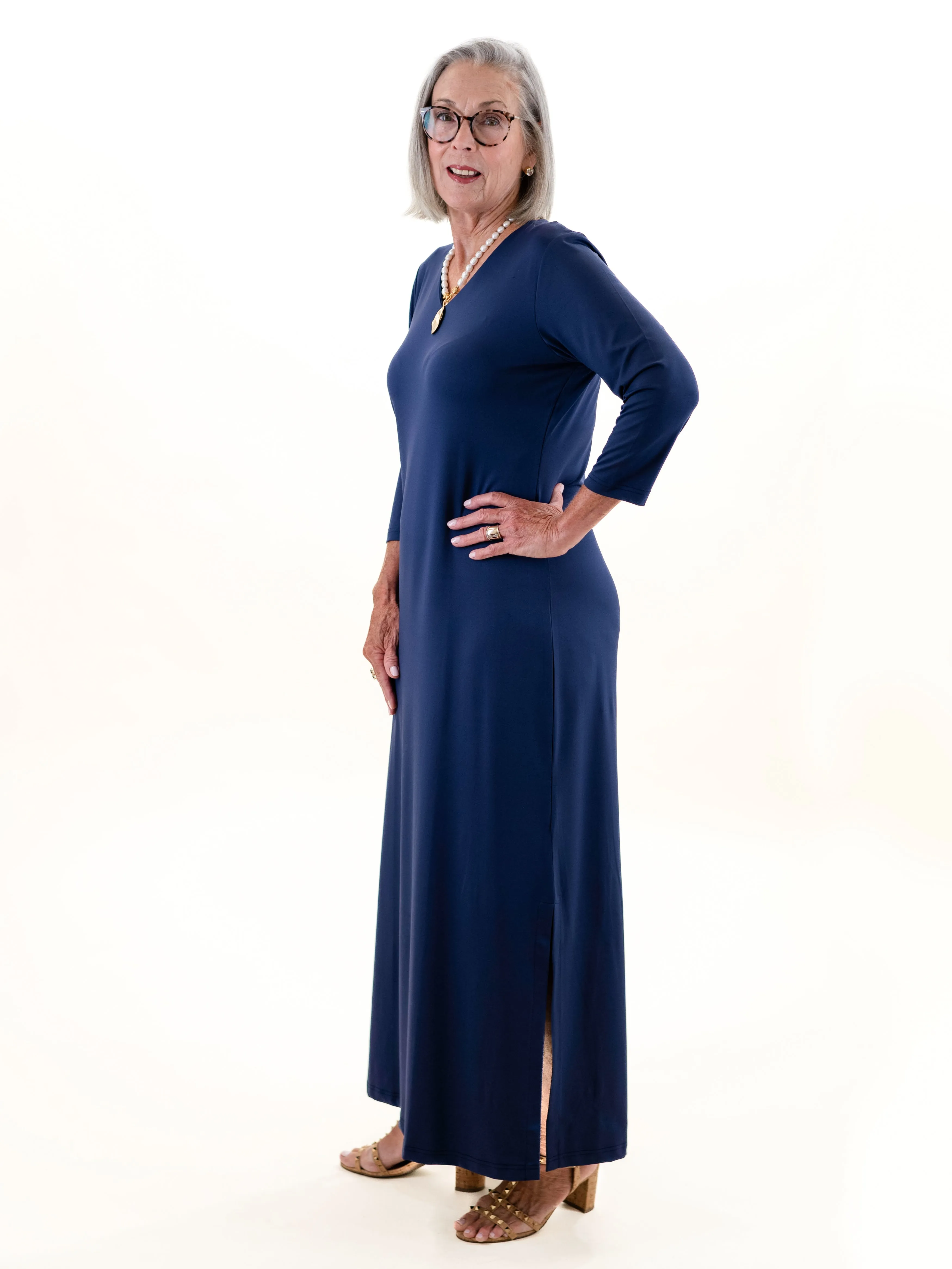 3/4 Sleeve VNeck Maxi Navy by Lulu B