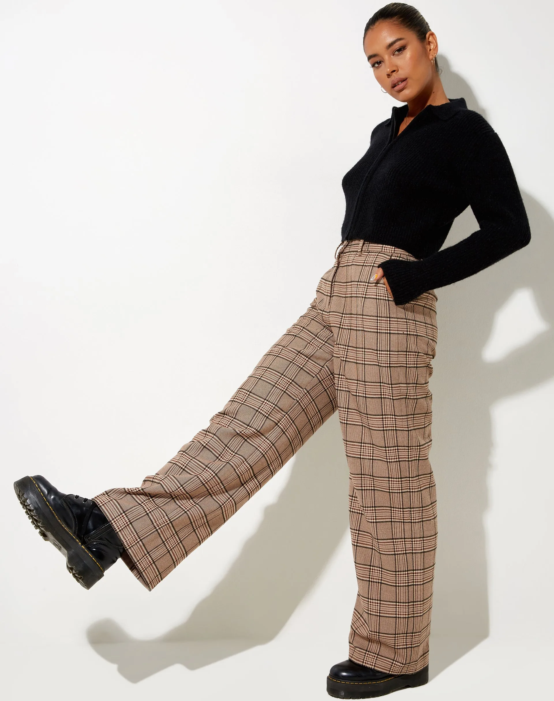 Abba Trouser in Check Brown