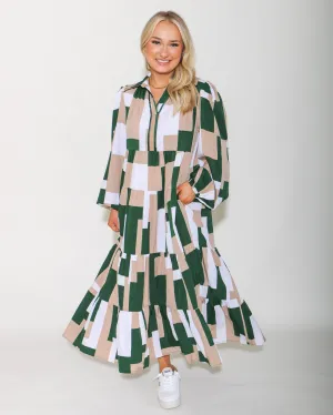 Abstract Print Green Print Maxi Dress