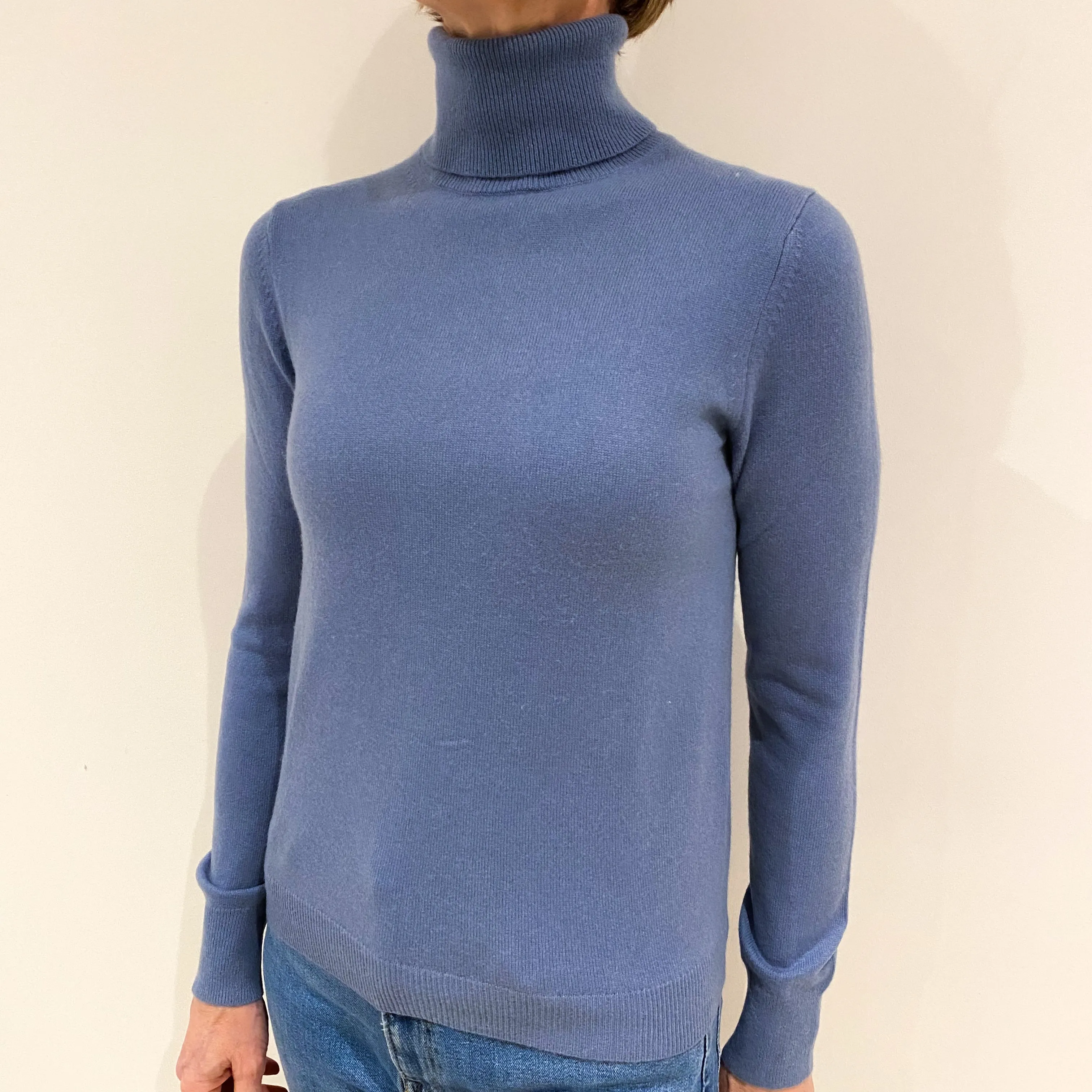 Airforce Blue Cashmere Polo Neck Jumper Small