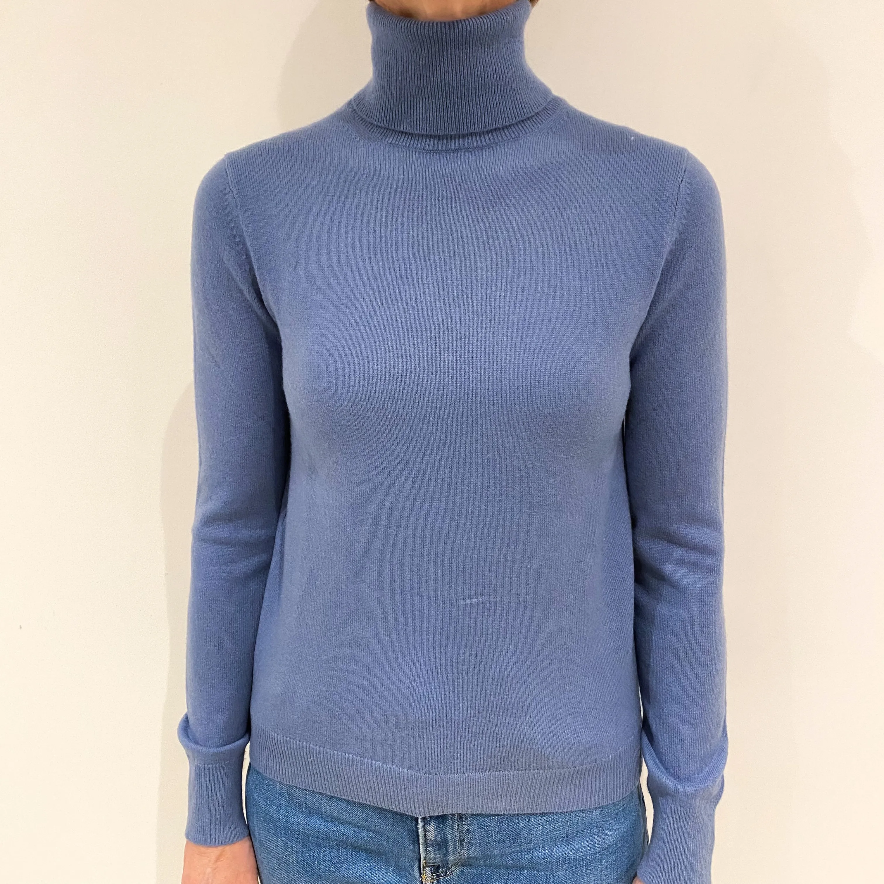 Airforce Blue Cashmere Polo Neck Jumper Small