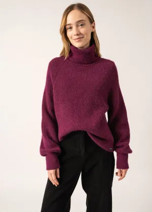 Albertville Alpaca Roll-neck Jumper - with twisted details (PRUNE)