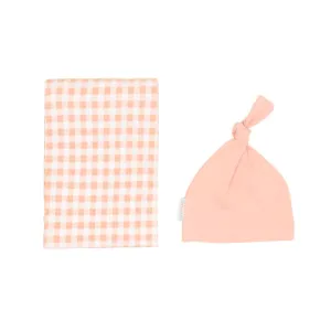 All 4 Ella Jersey Swaddle & Beanie Set - Gingham Strawberry