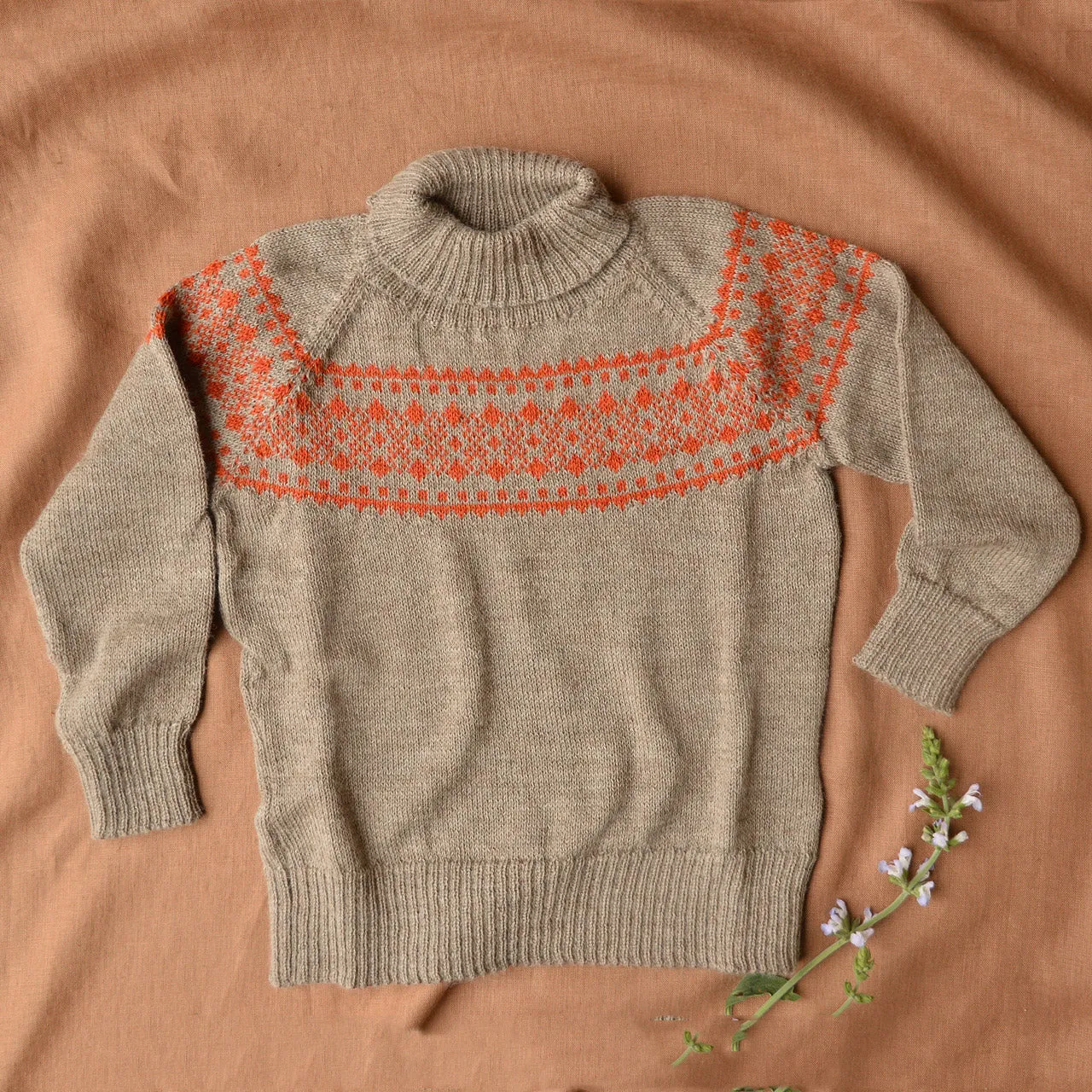 Alpine High Neck Sweater - 100% Baby Alpaca - Burnt Orange (18m-8y)