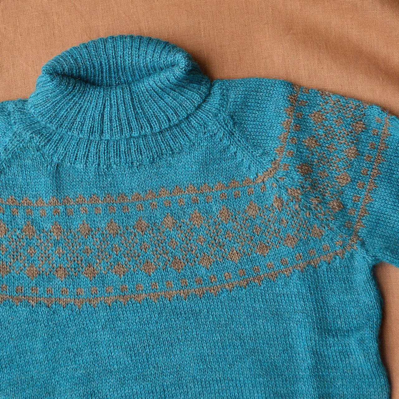 Alpine High Neck Sweater - 100% Baby Alpaca - Turquoise (18m-8y)