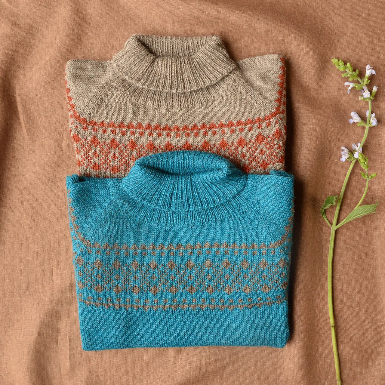 Alpine High Neck Sweater - 100% Baby Alpaca - Turquoise (18m-8y)