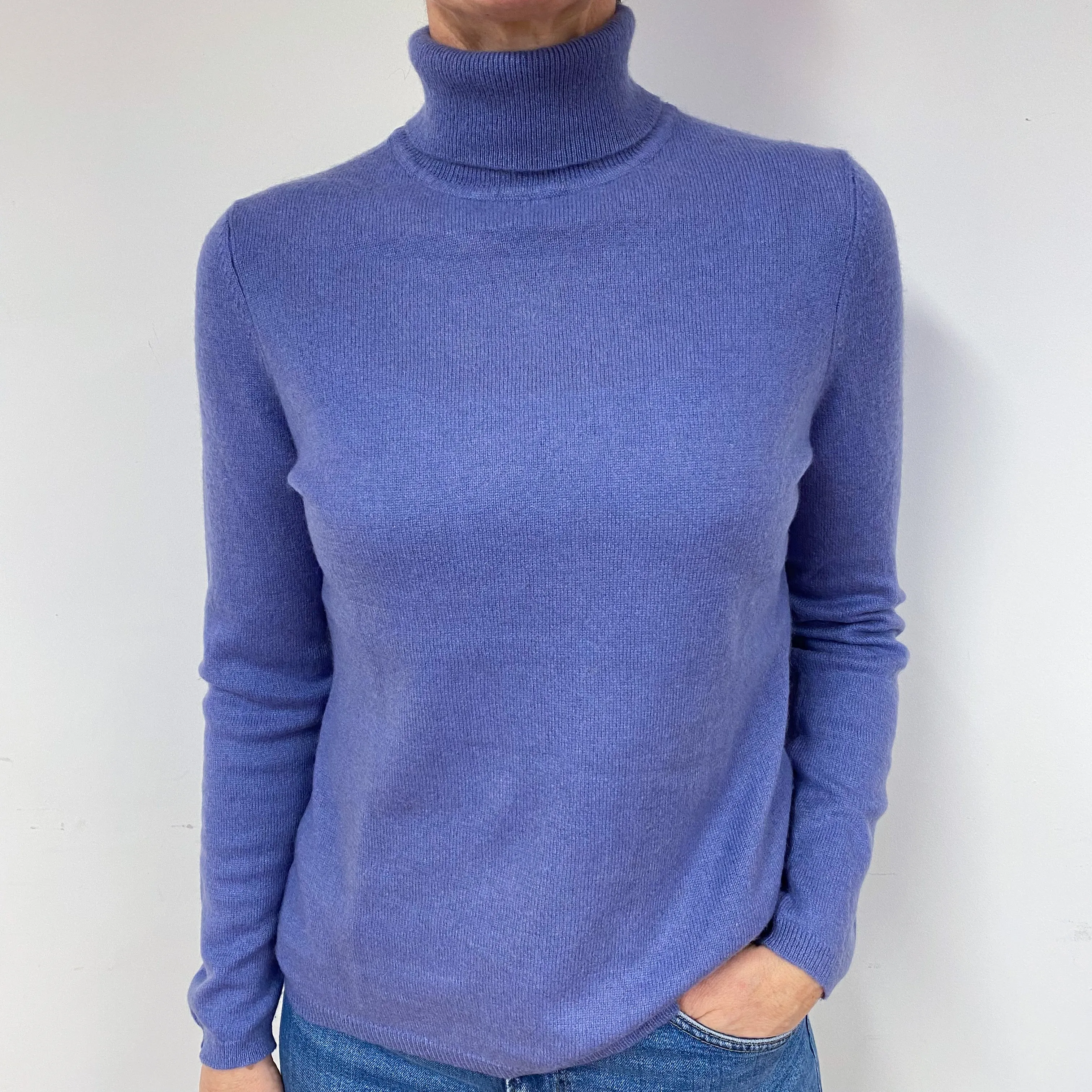 Amethyst Purple Cashmere Polo Neck Jumper Medium