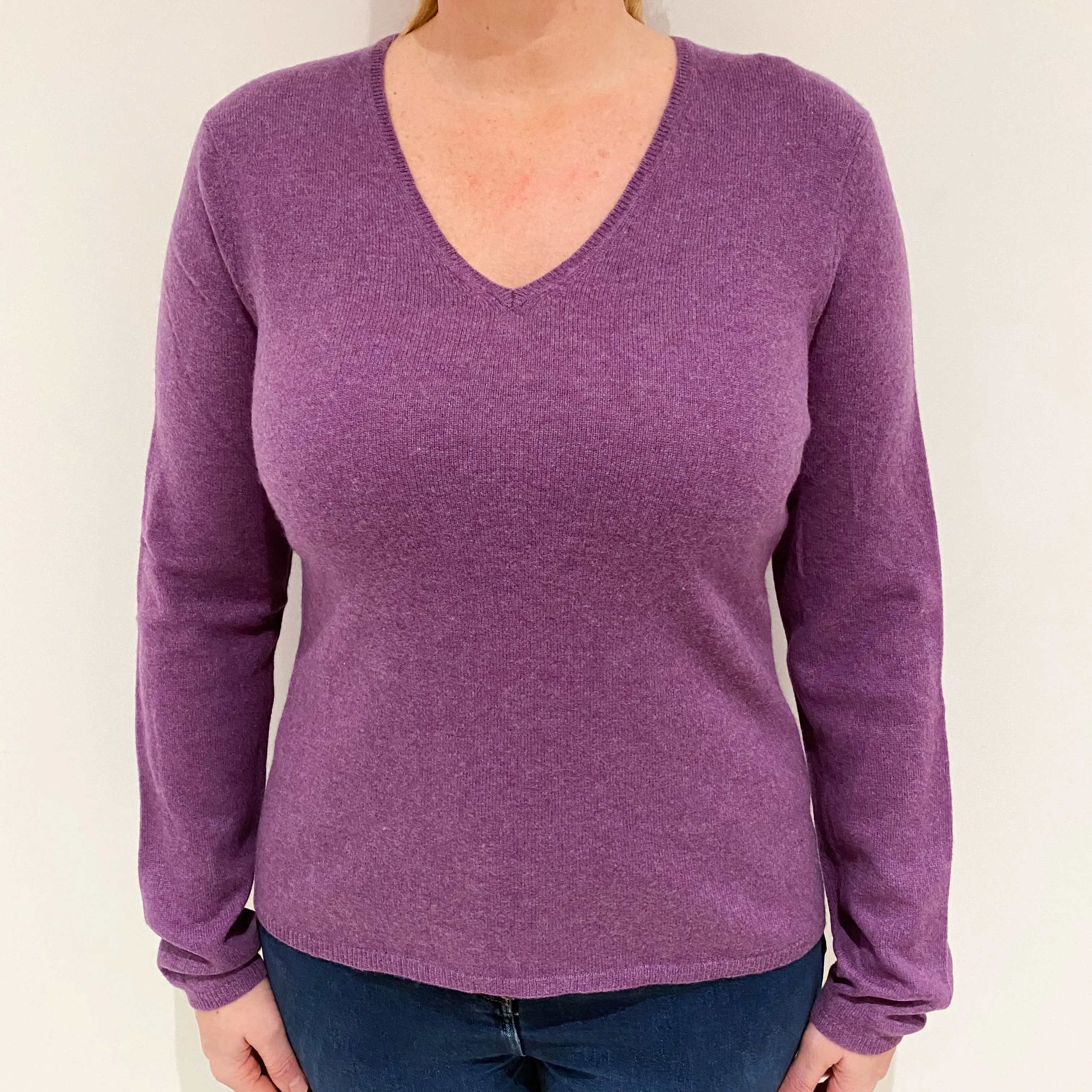 Amethyst Purple Cashmere V-Neck Jumper Large