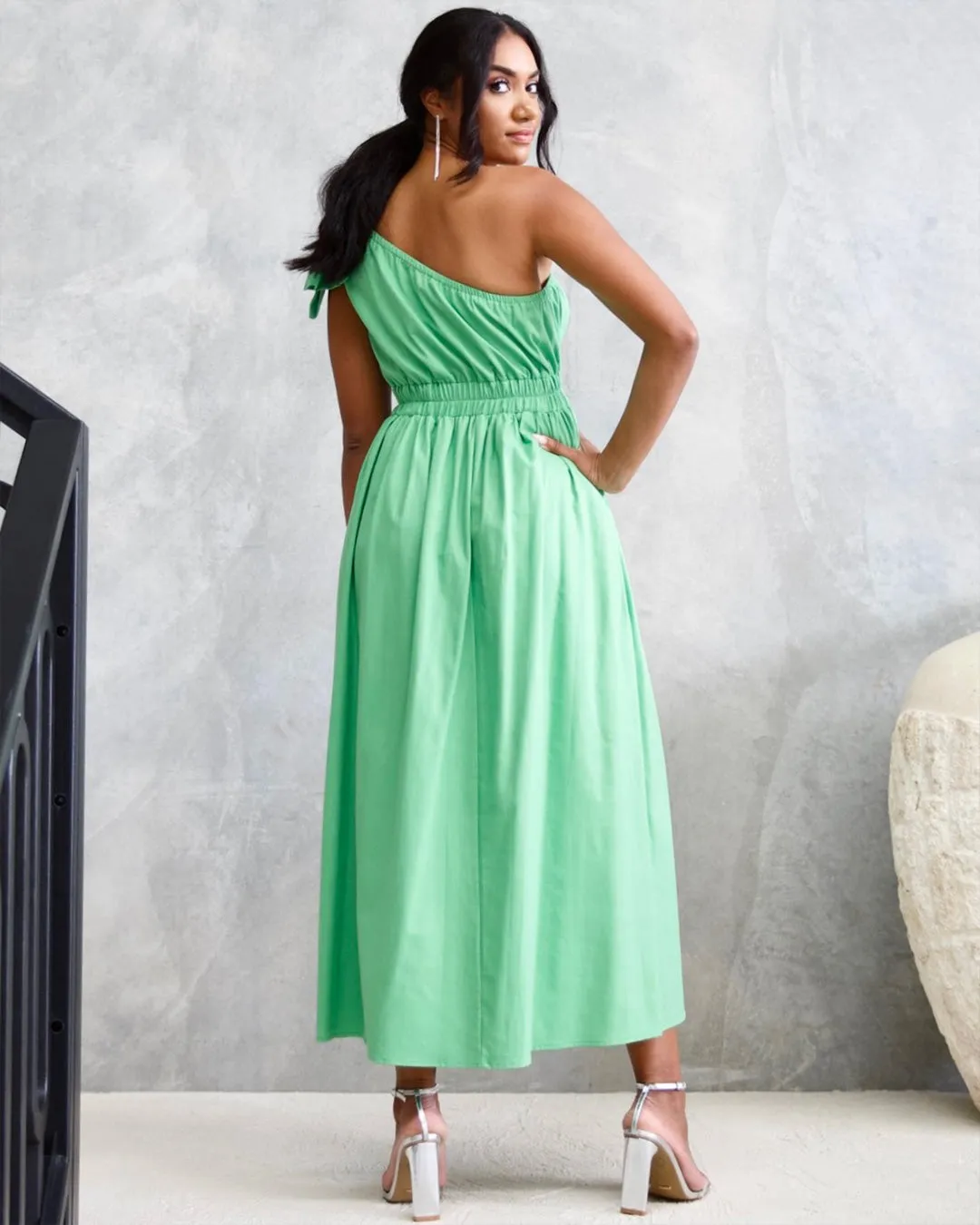 Angelina One Shoulder Maxi Dress - Green