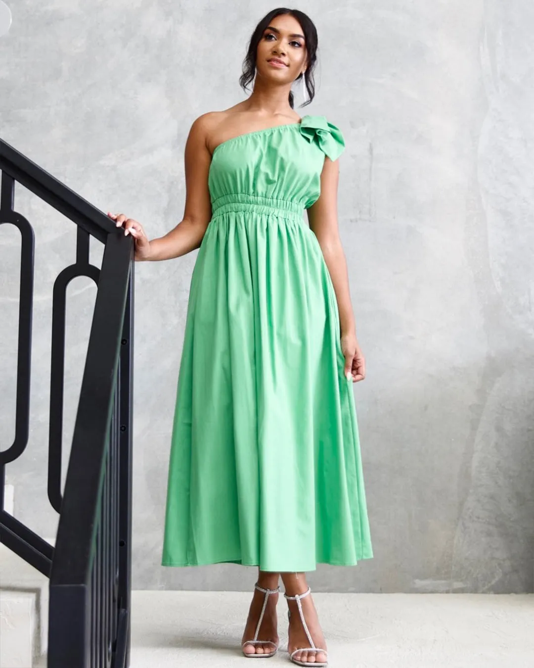 Angelina One Shoulder Maxi Dress - Green