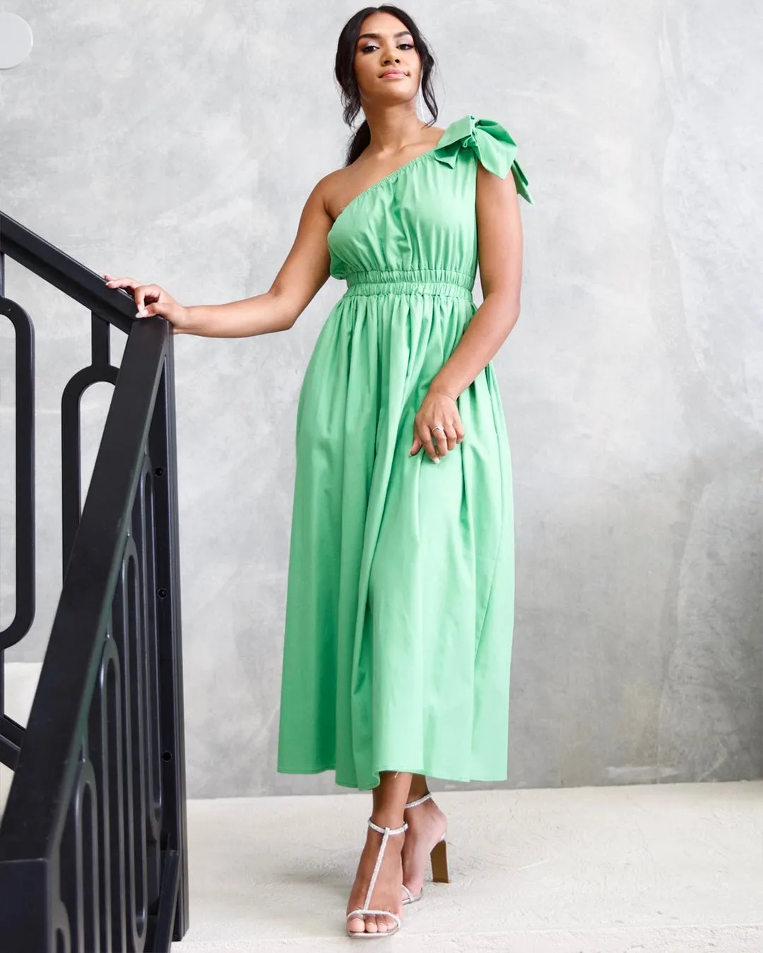 Angelina One Shoulder Maxi Dress - Green