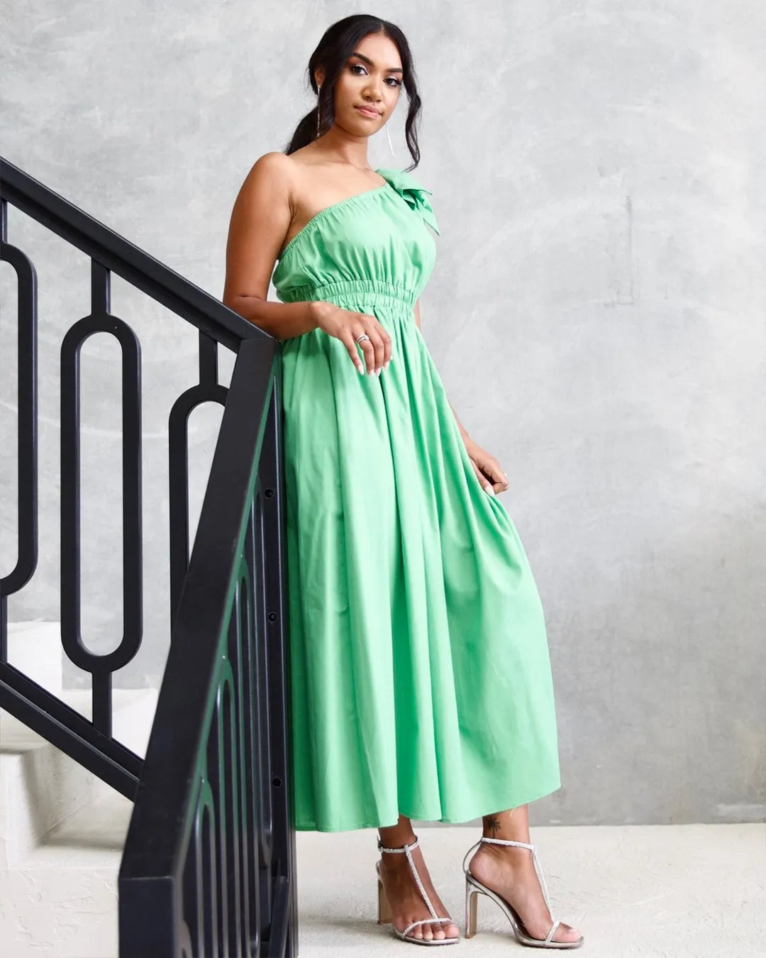 Angelina One Shoulder Maxi Dress - Green