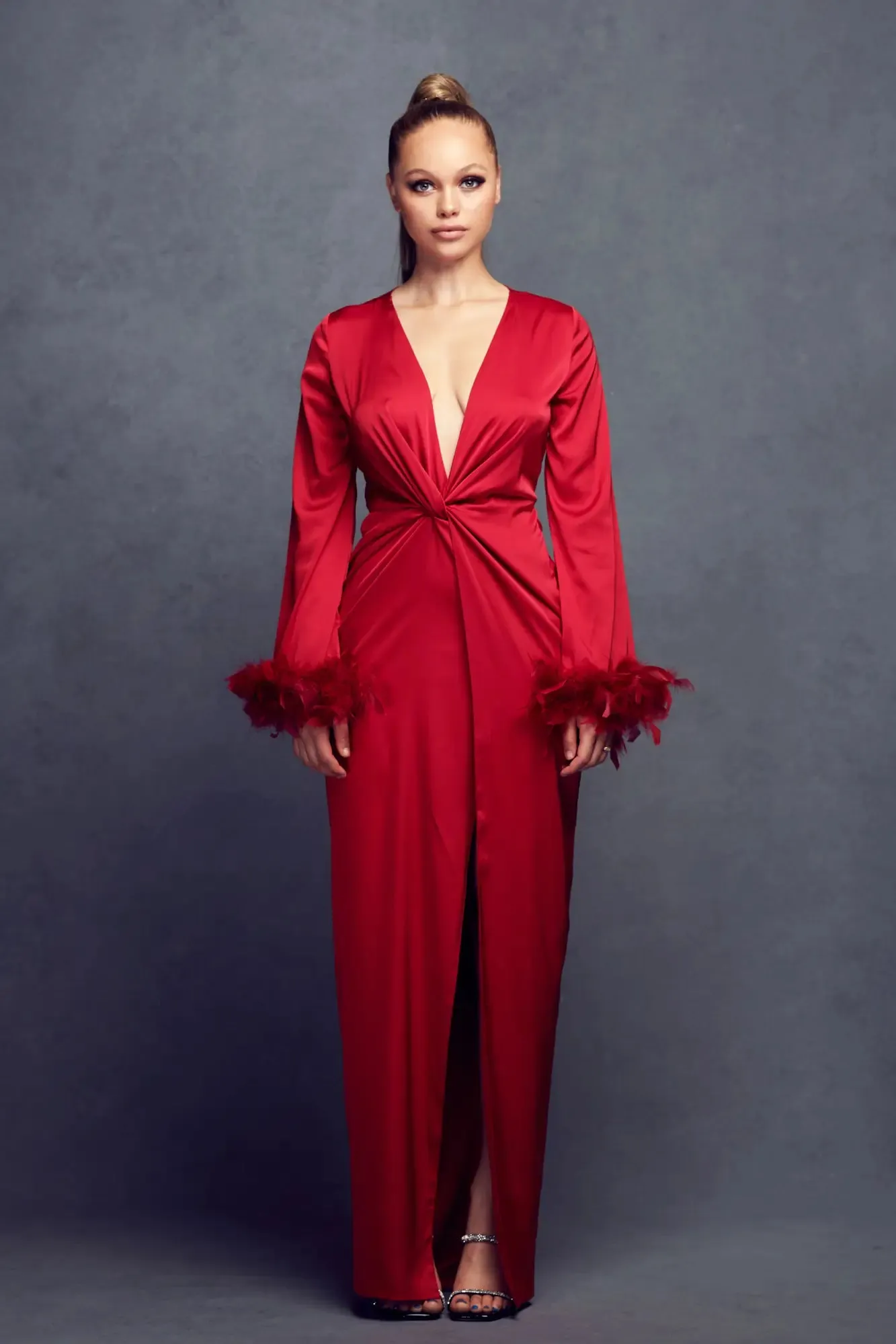 Apple Red Front Twist Satin Dress