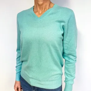 Aqua Green Cashmere V-Neck Jumper Medium