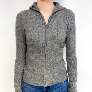 Ash Grey Cable Cashmere Zip Up Hoodie Extra Small