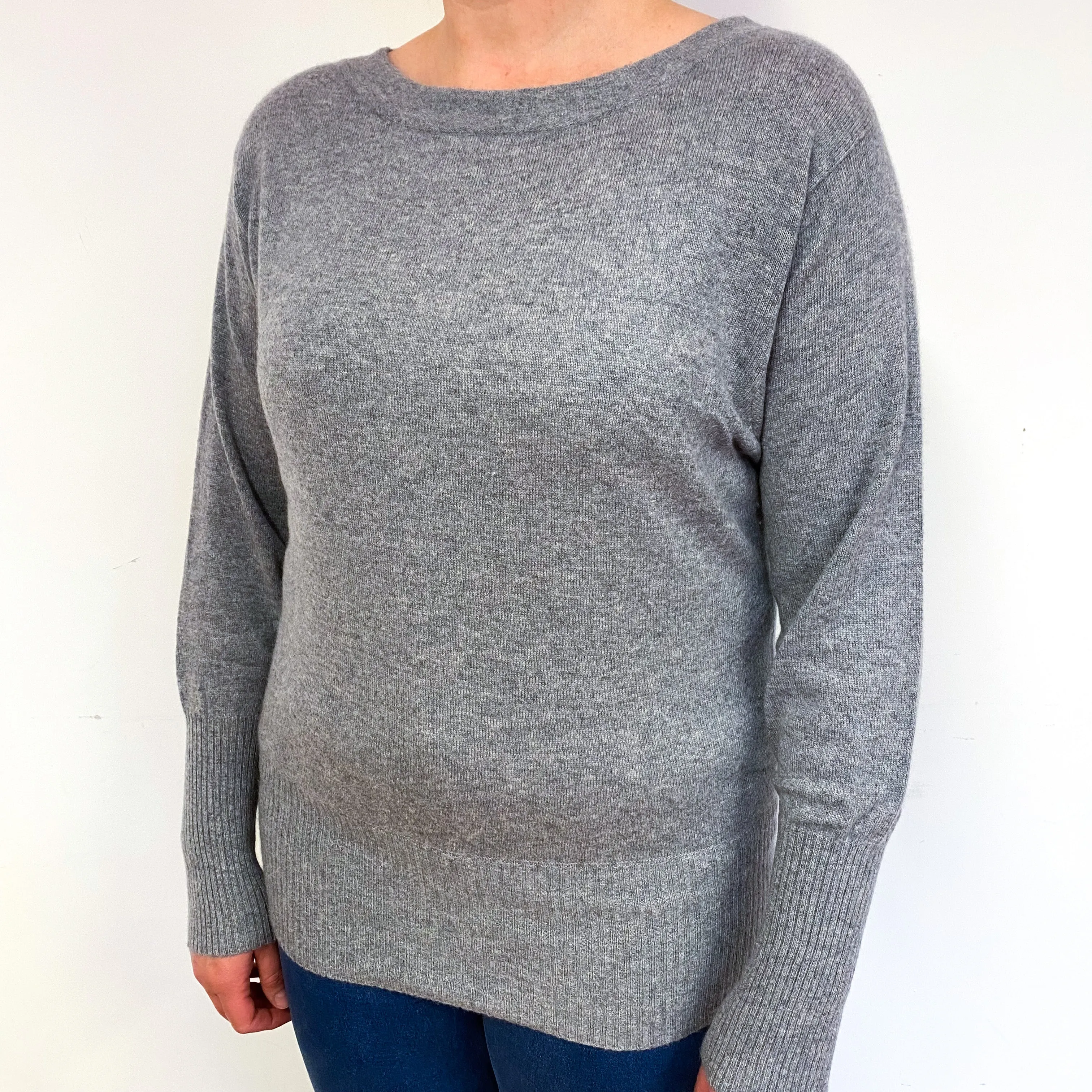 Ash Grey Cashmere Boat Neck Jumper Large