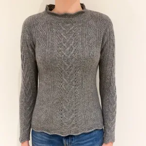 Ash Grey Fancy Knit Cashmere Funnel Neck Jumper Extra Small