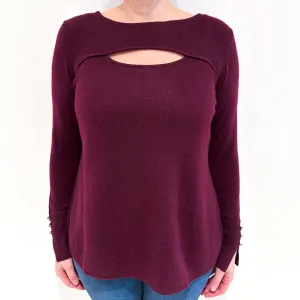 Aubergine Purple Cut Out Cashmere Crew Neck Jumper Large