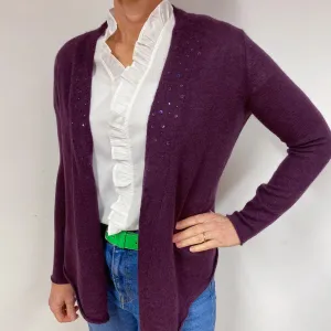 Aubergine Purple Sequin Cashmere Edge to Edge Cardigan Medium