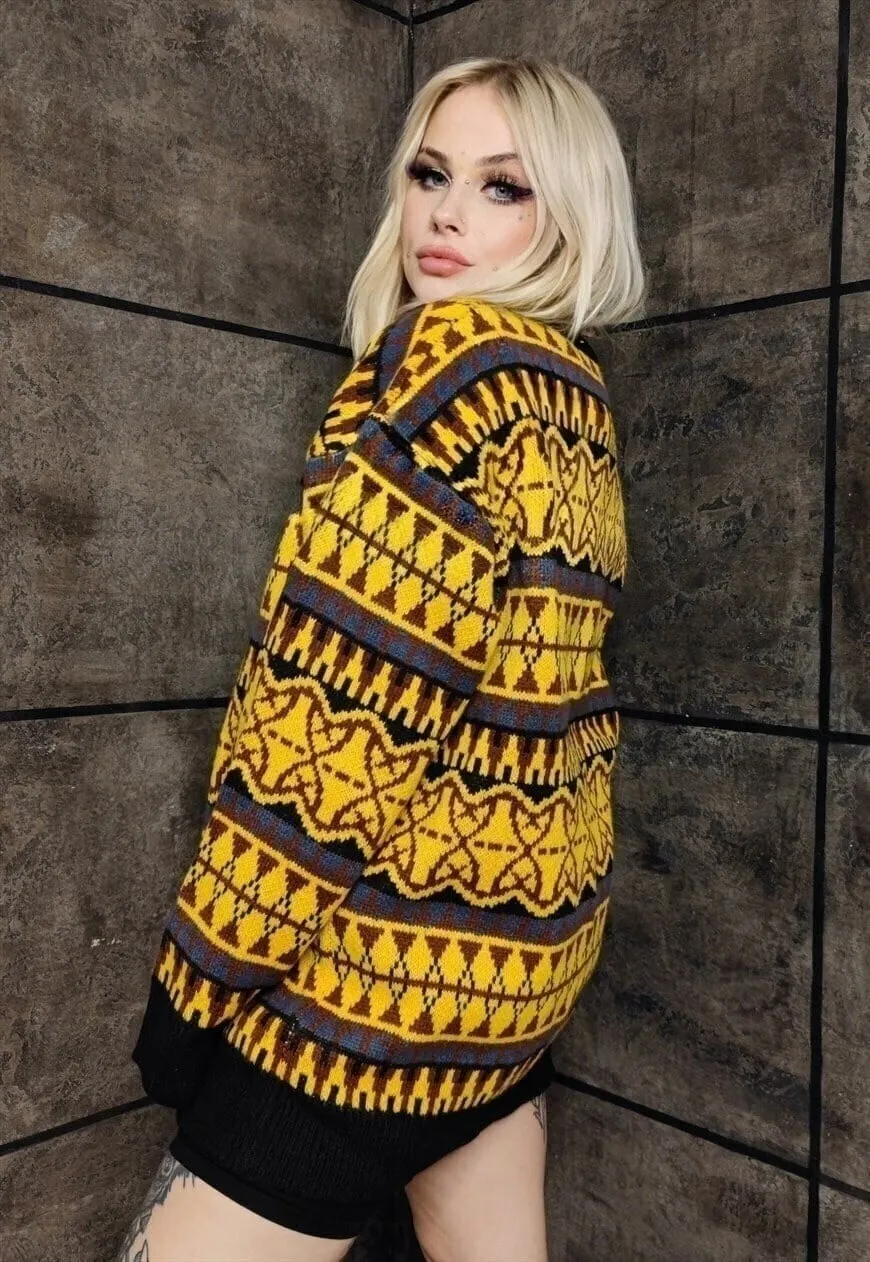 Baroque sweater 90s pattern chunky knit jumper black yellow