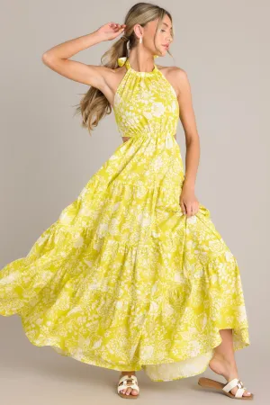 Be Blissfully Happy Yellow Floral Halter Maxi Dress