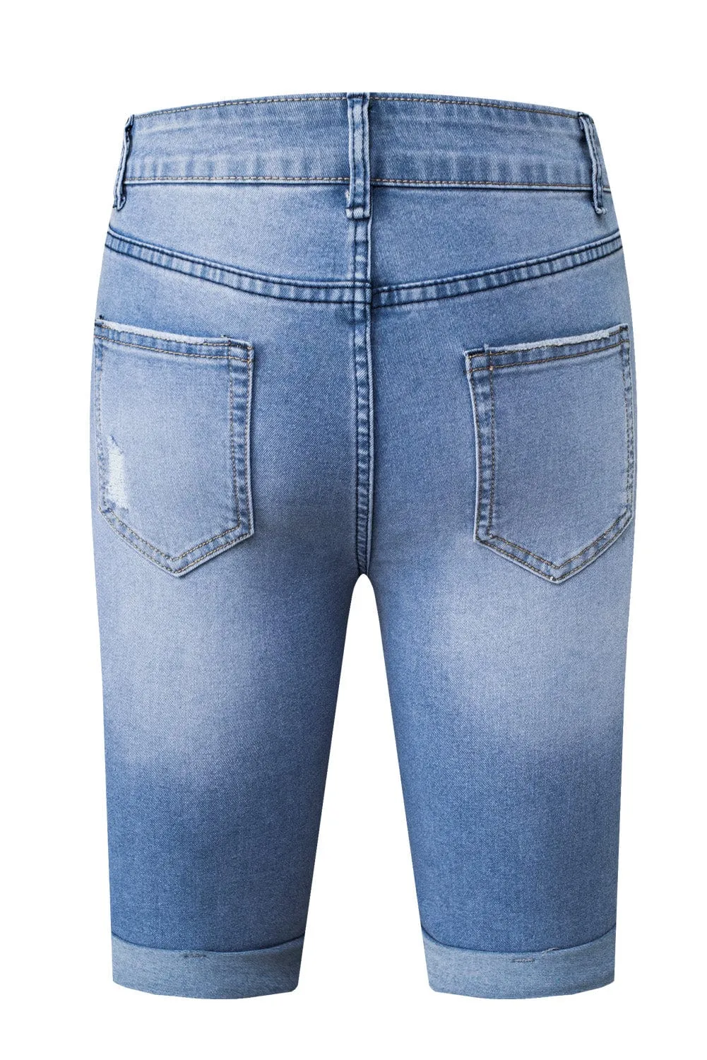 Bermuda Blue Acid Wash Denim Shorts with Roll-up Hem