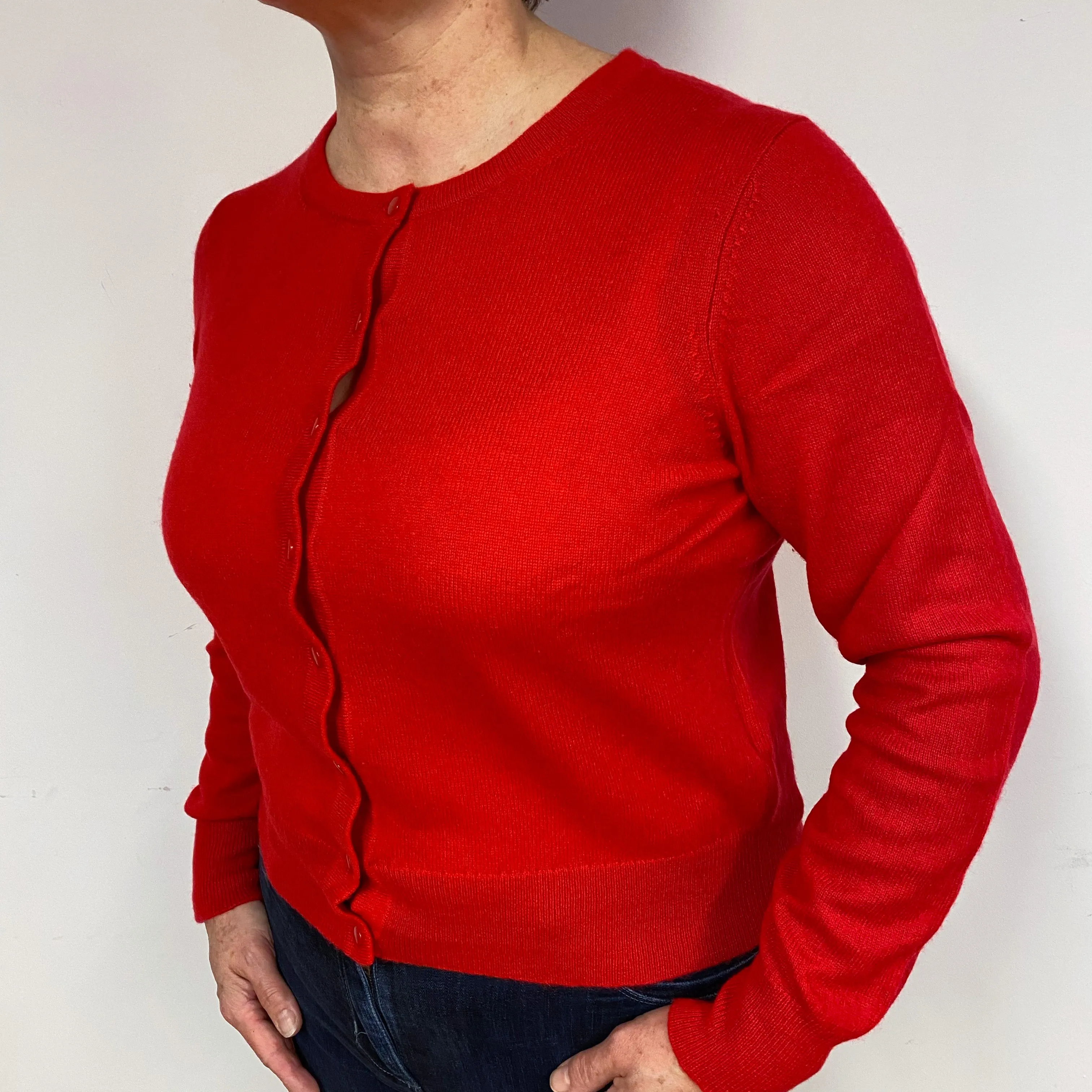 Berry Red Cropped Cashmere Crew Neck Cardigan Large