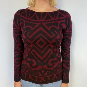 Black and Red Patterned Cashmere Crew Neck Jumper Small