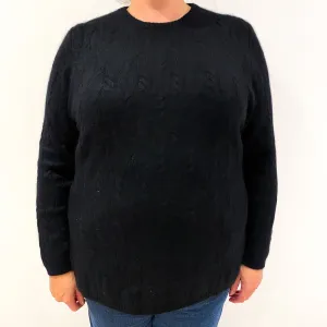 Black Cable Knit Cashmere Crew Neck Jumper Extra Large