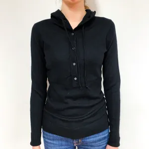 Black Cashmere 1/2 Buttoned Hoodie Jumper Extra Small