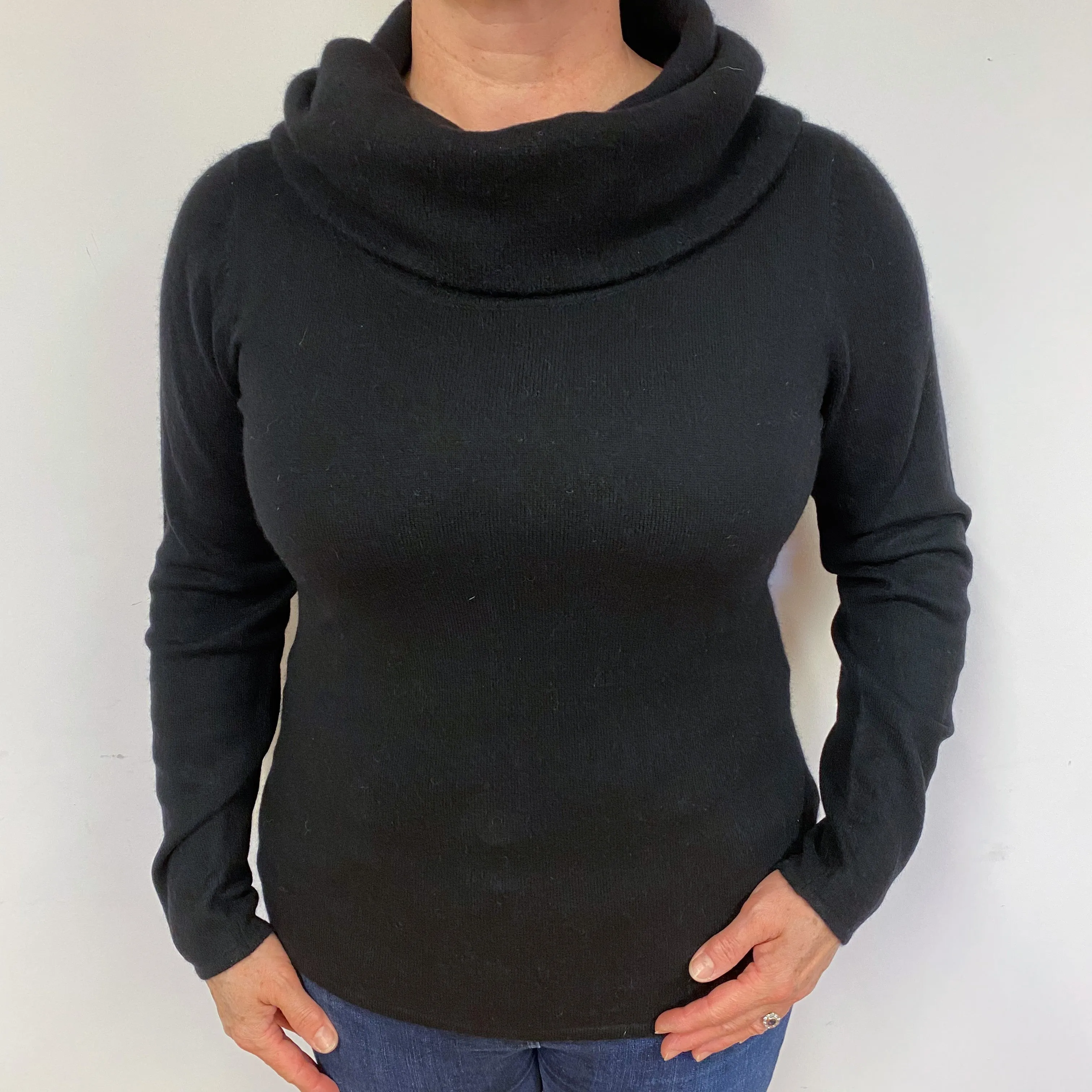 Black Cashmere Cowl Neck Jumper Large