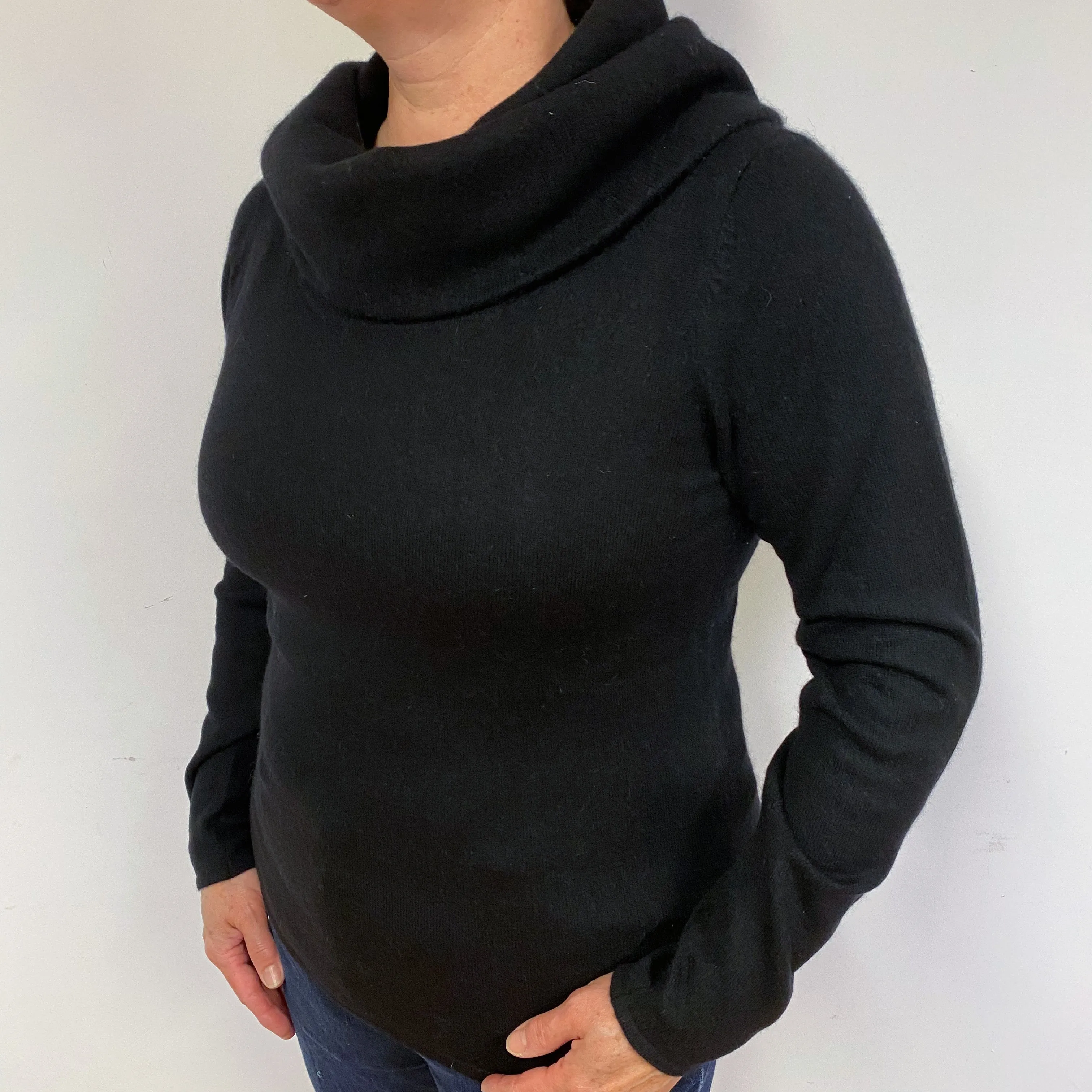 Black Cashmere Cowl Neck Jumper Large