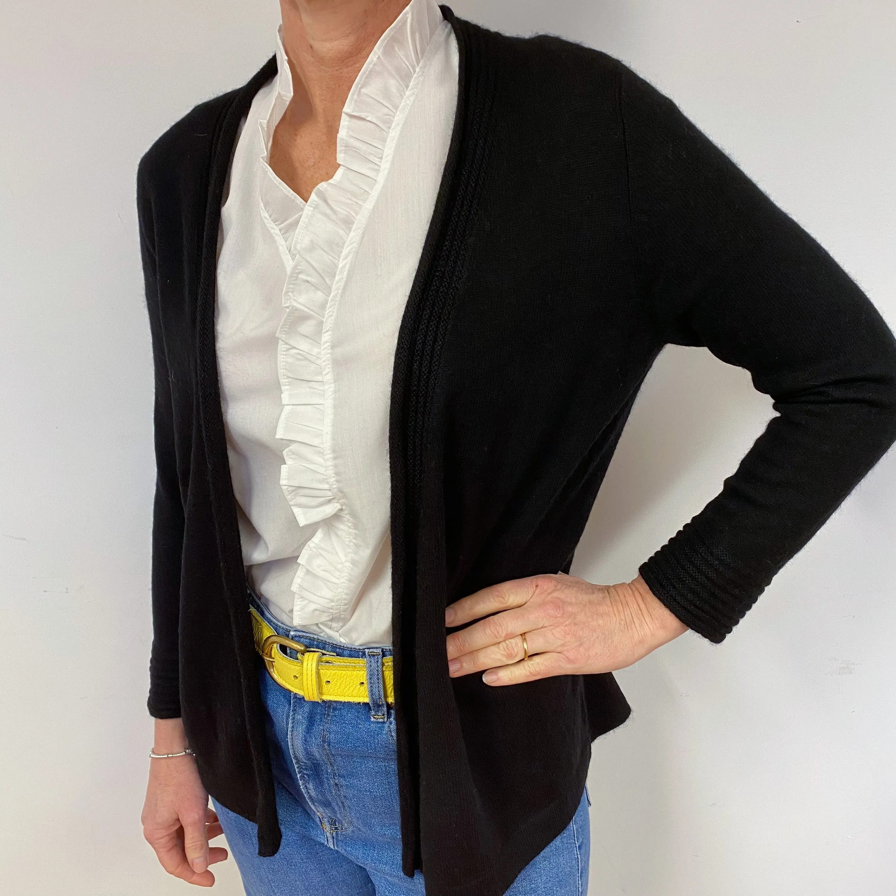 Black Cashmere Edge to Edge Cardigan Medium