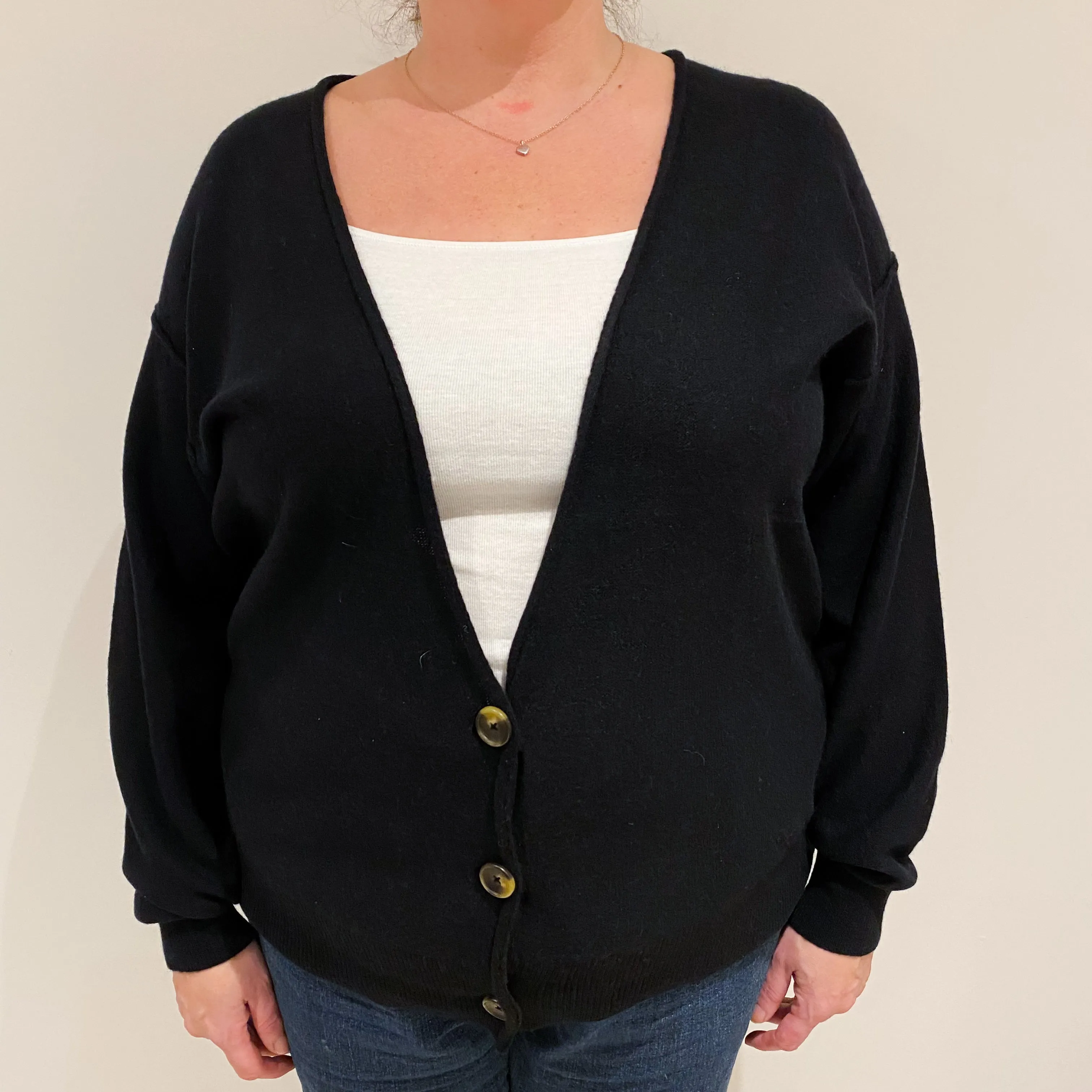 Black Cashmere Low V-Neck Cardigan Extra Large