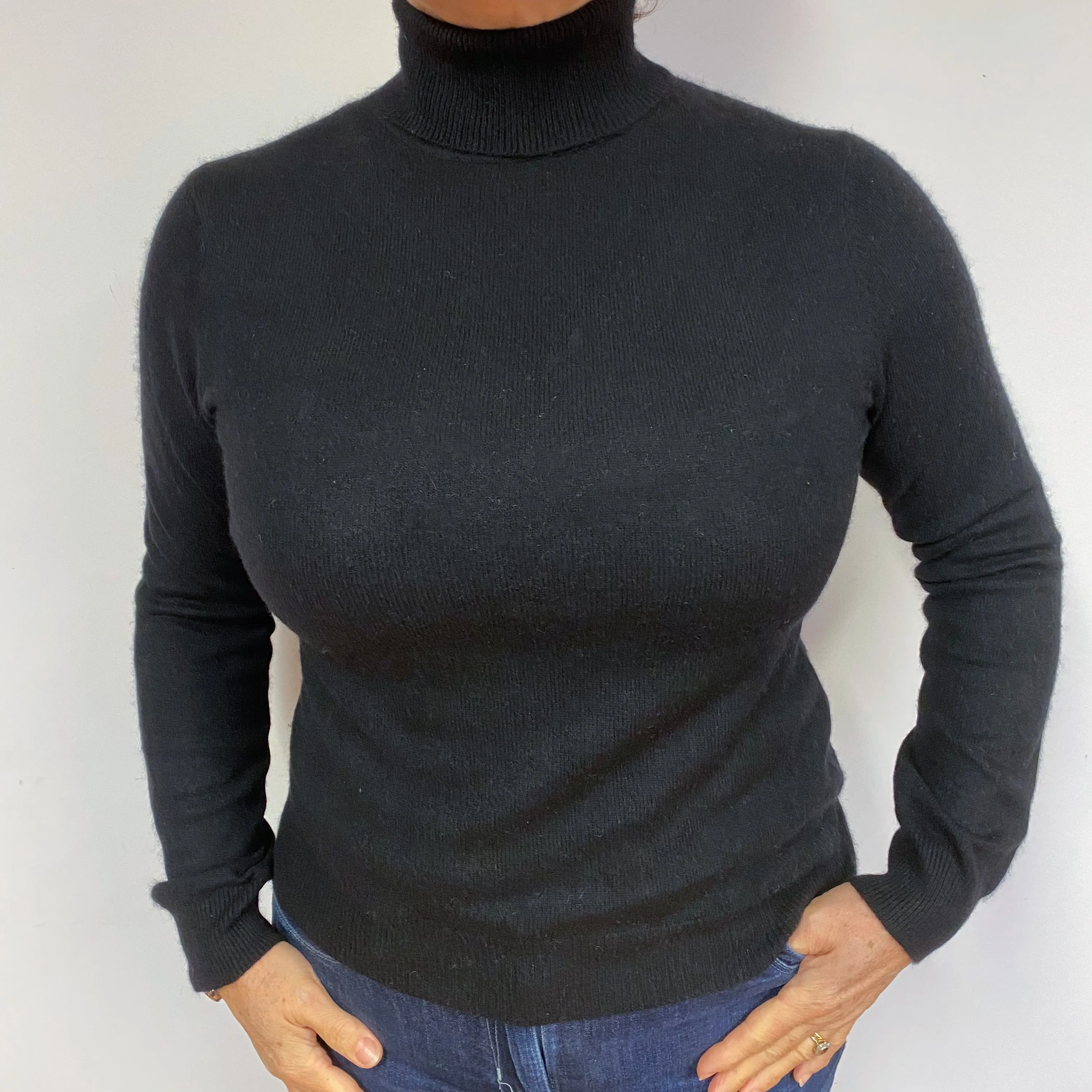 Black Cashmere Polo Neck Jumper Large.