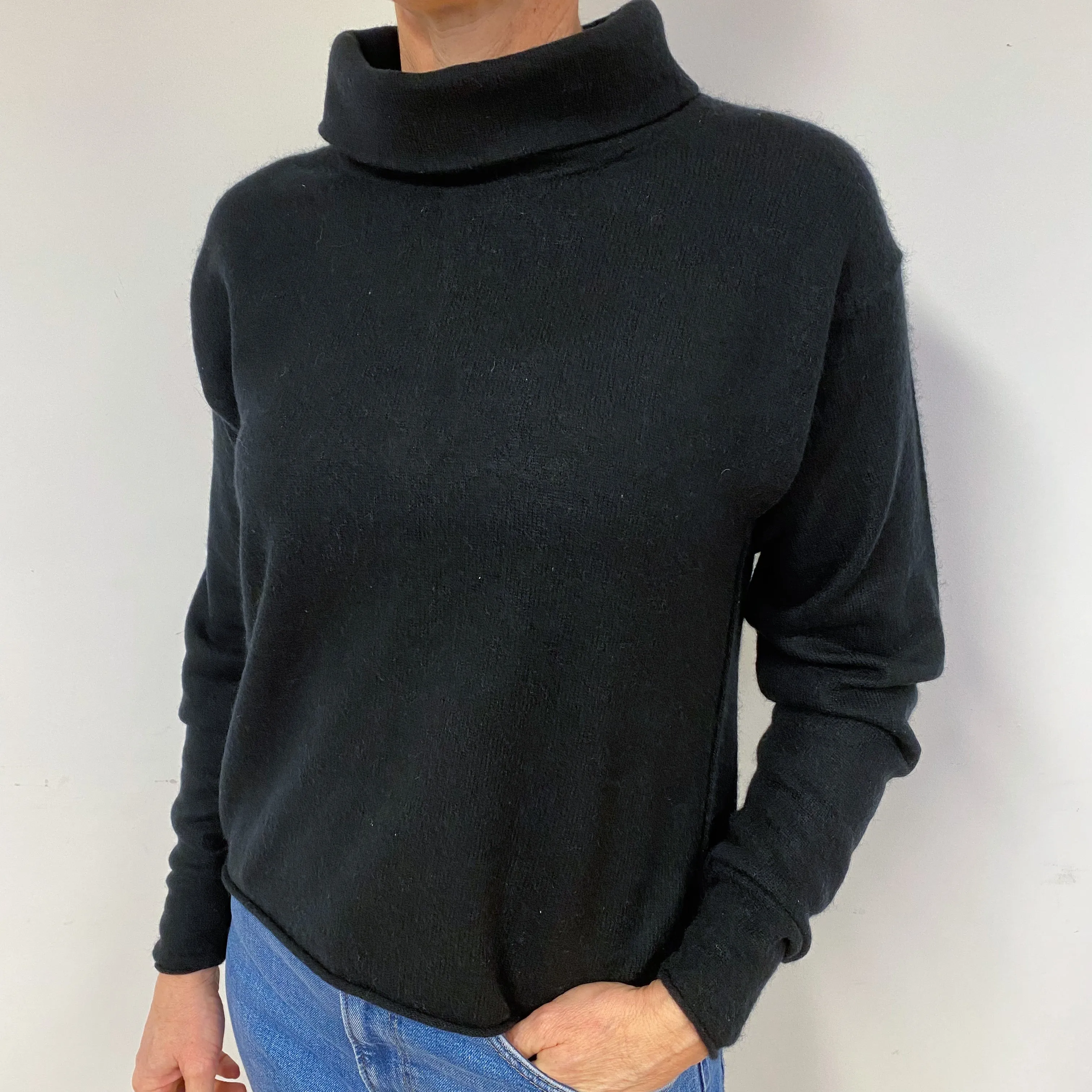 Black Cashmere Roll Neck Jumper Medium