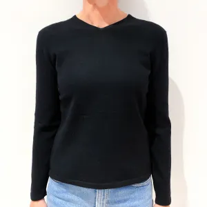 Black Cashmere Shallow V-Neck Jumper Small