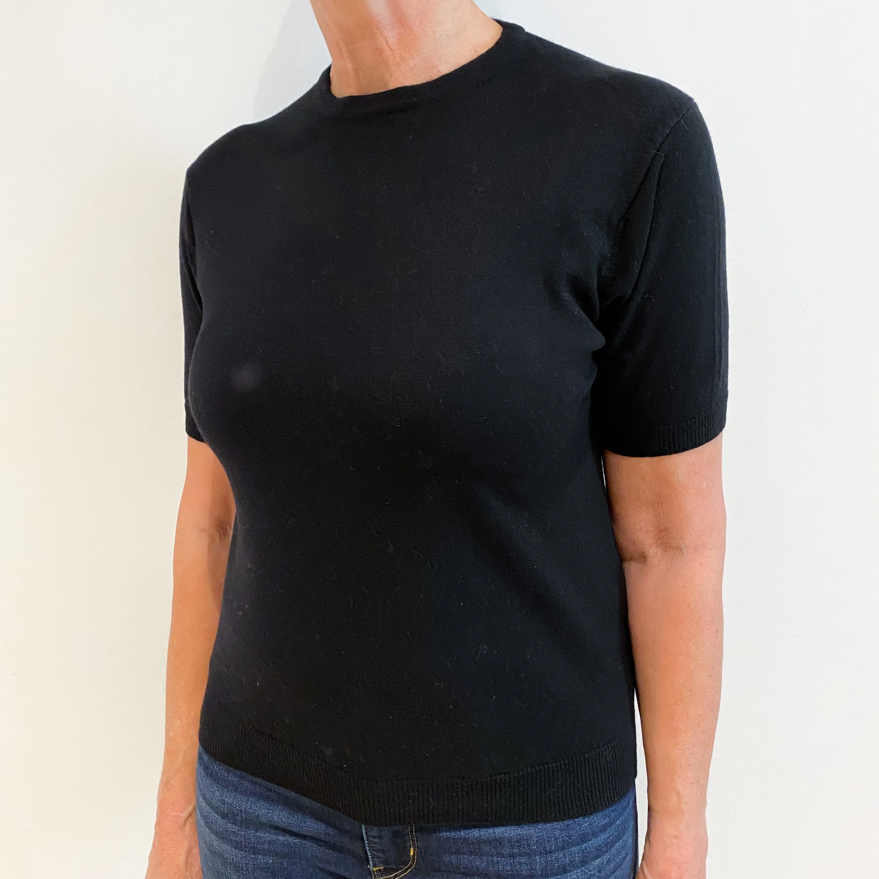 Black Cashmere Short Sleeve Crew Neck Jumper Medium