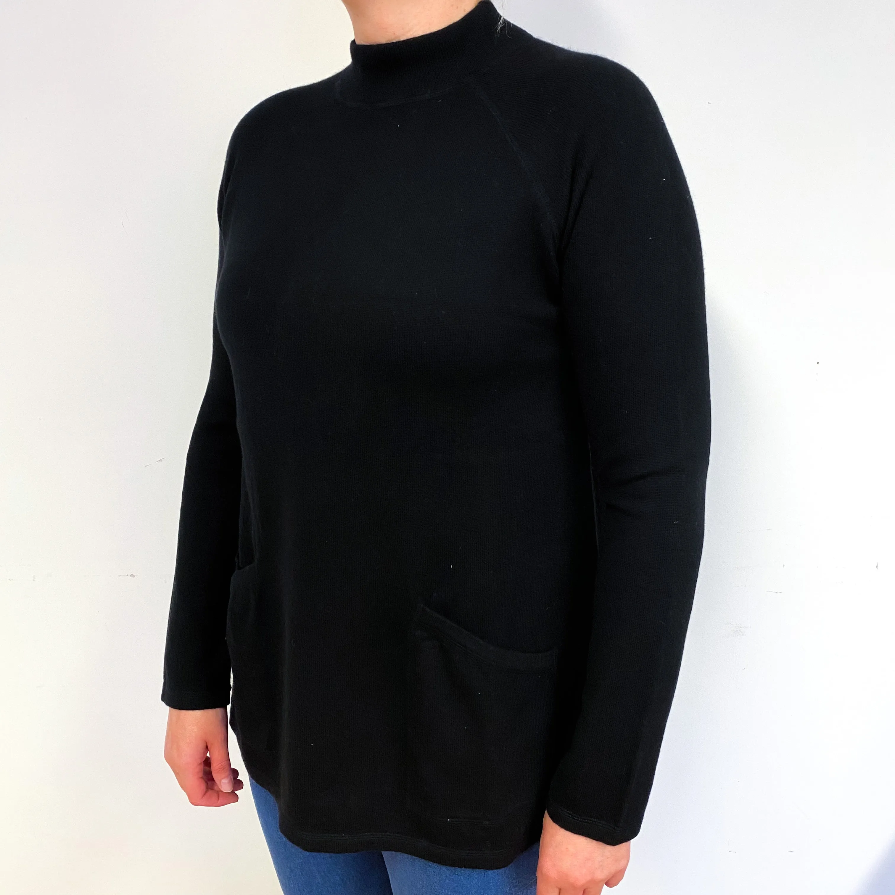 Black Cashmere Turtle Neck Jumper with Pockets Large/Tall