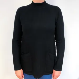 Black Cashmere Turtle Neck Jumper with Pockets Large/Tall