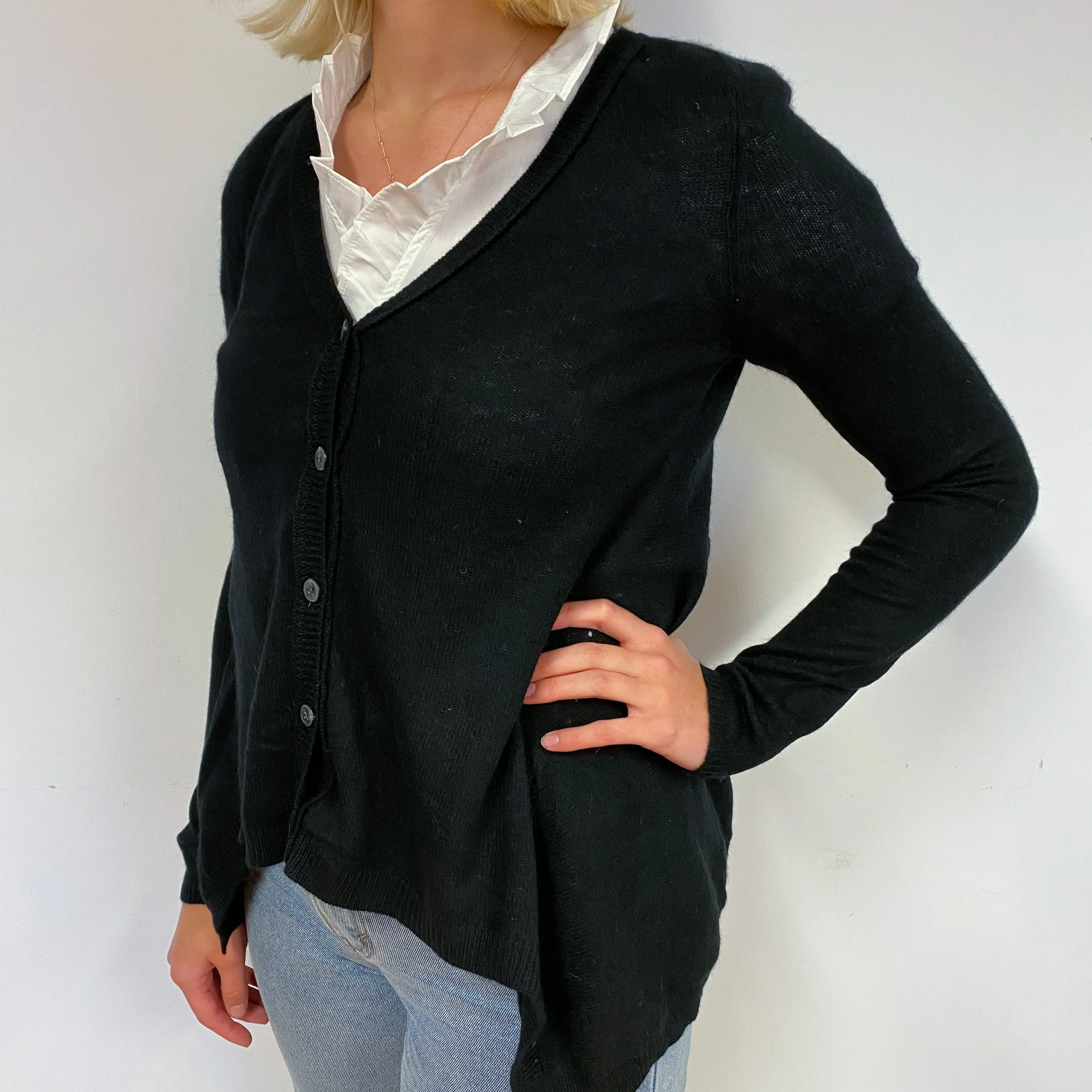 Black Cashmere V-Neck Buttoned Cardigan Small