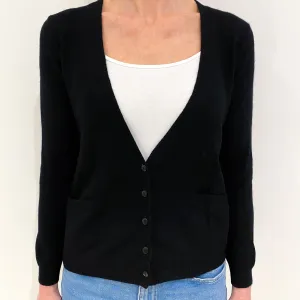 Black Cashmere V Neck Cardigan with Pockets Small