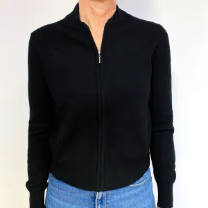 Black Cashmere Zip Front Cardigan Medium