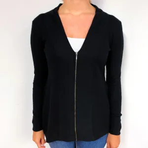 Black Cashmere Zip Front V-Neck Cardigan Small