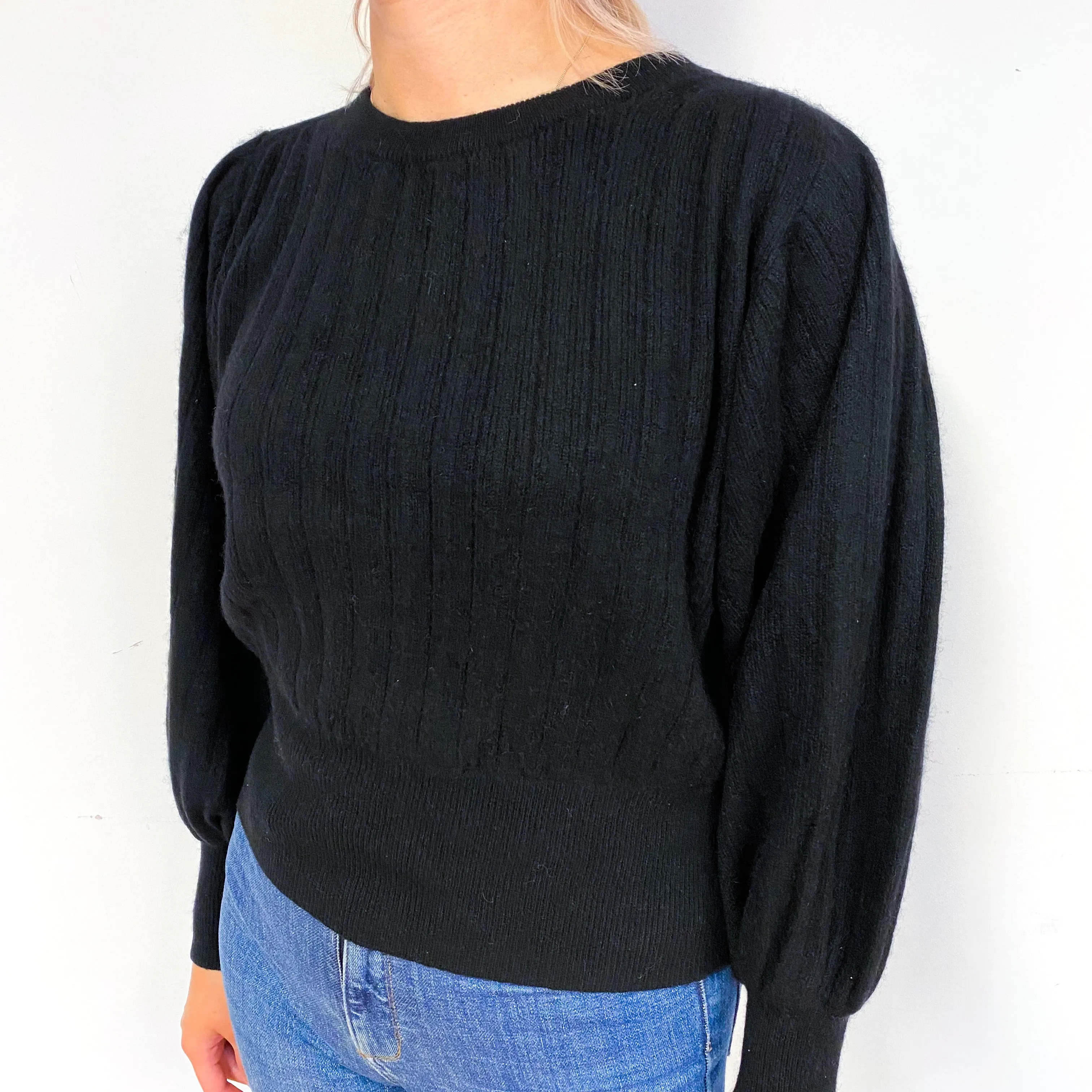 Black Chunky Rib Cashmere Crew Neck Jumper Small