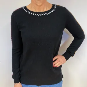 Black Colourful Stitch Cashmere Crew Neck Jumper Medium