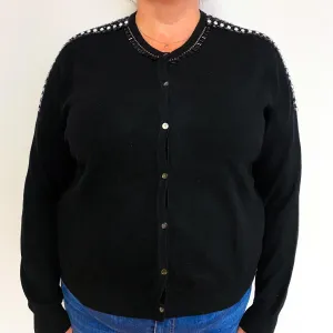 Black Embellished Cashmere Crew Neck Cardigan Extra Large