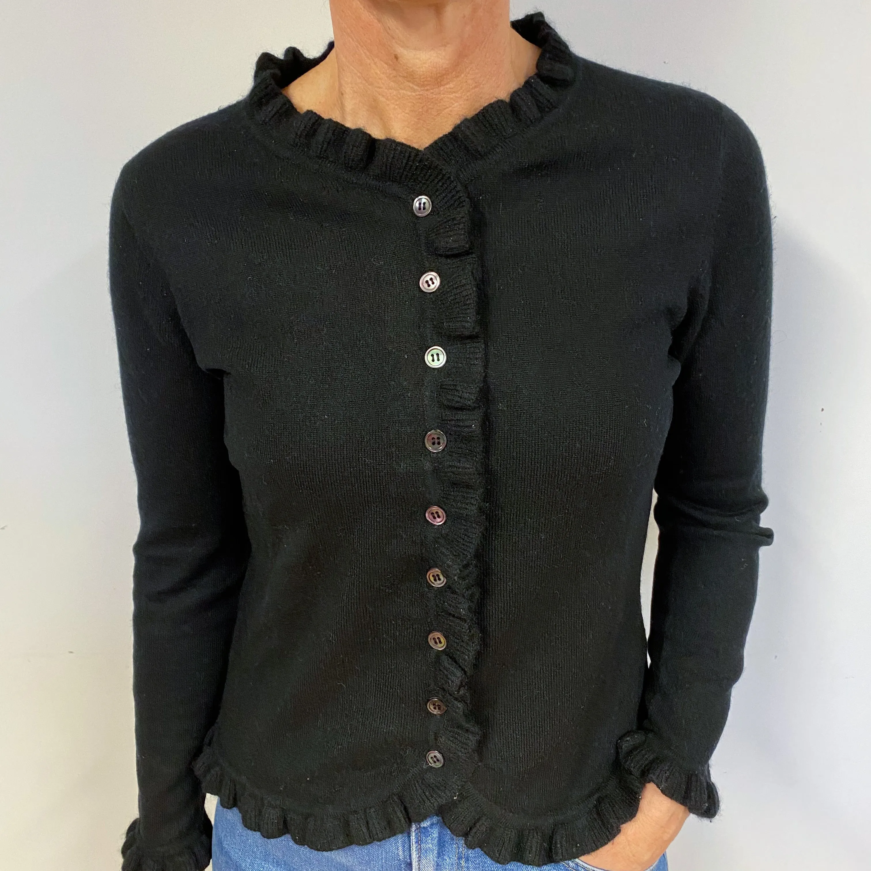 Black Frilly Cashmere Cardigan Medium